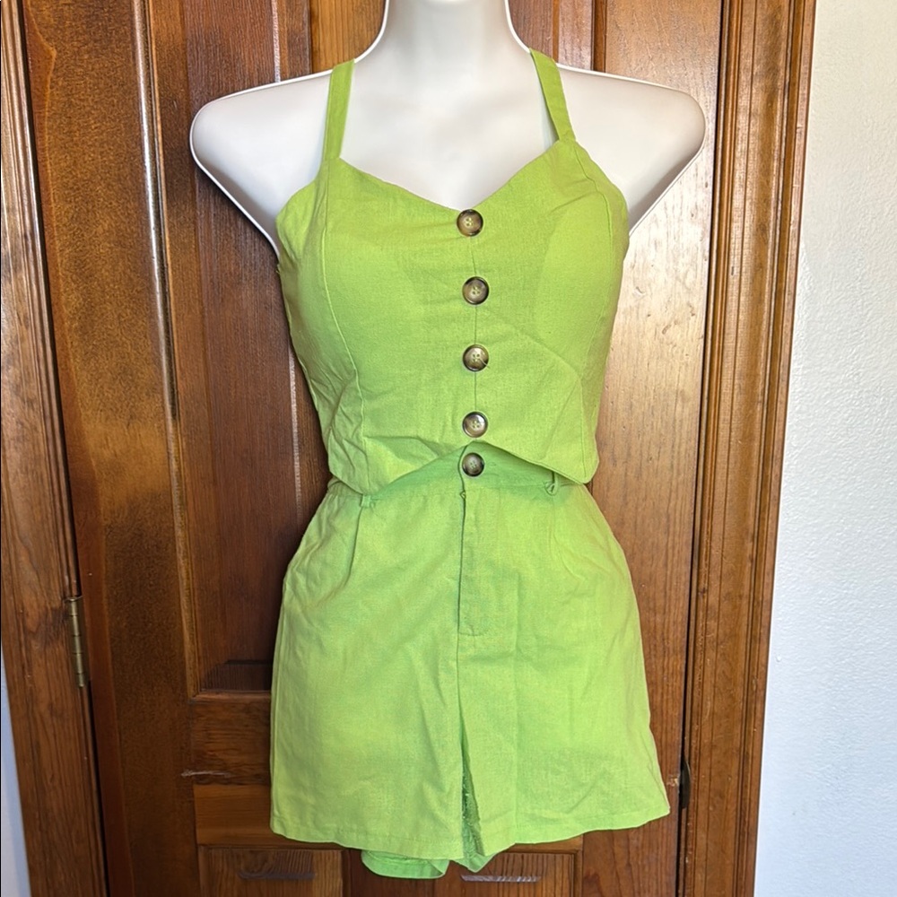 Lime Green Button-Front Romper
